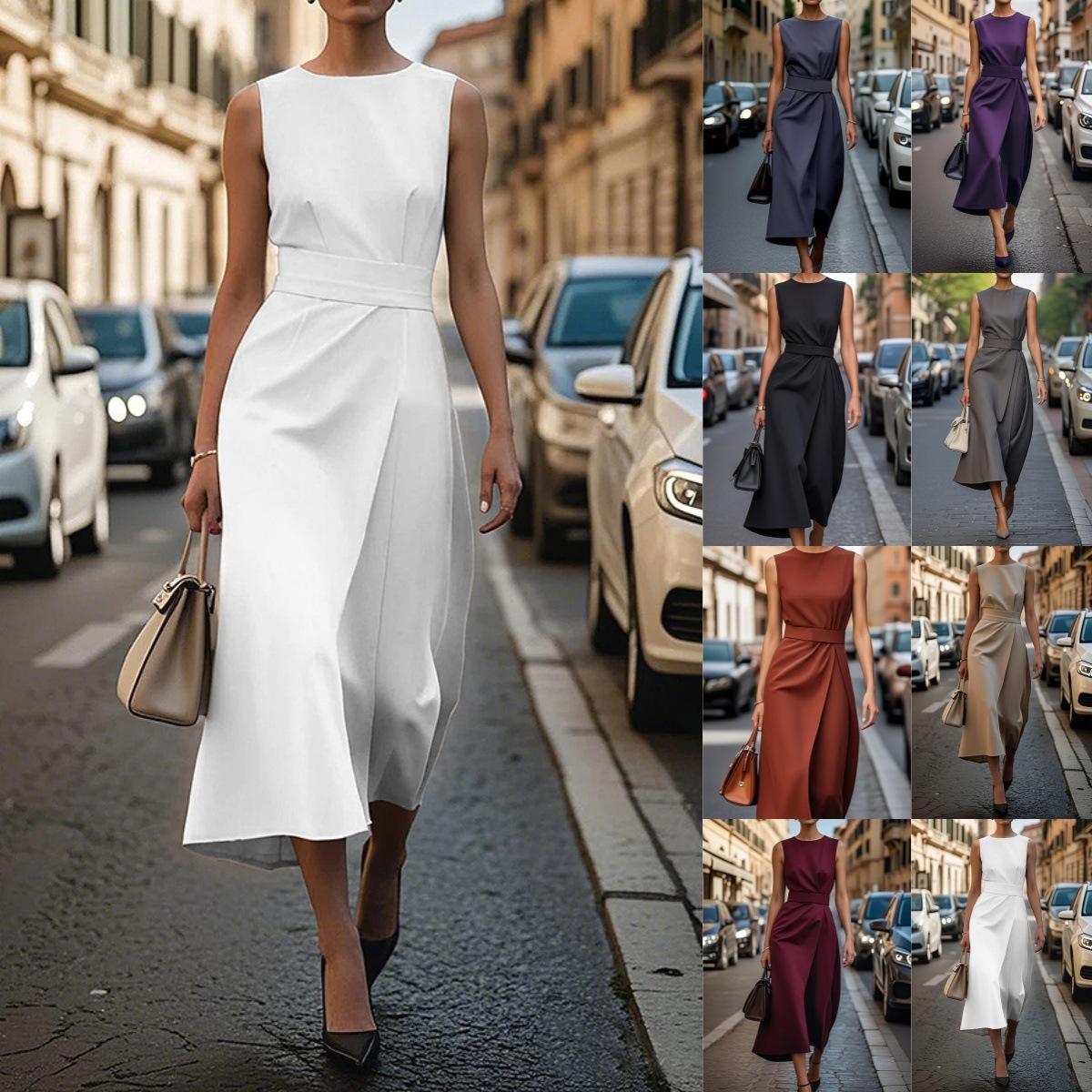 2662528b-fa52-4a57-92e8-4a5058211682.jpg Summer Irregular Sleeveless Dress With Belt Fashion Temperament Slim Back Zipper Dresses For Women Clothing