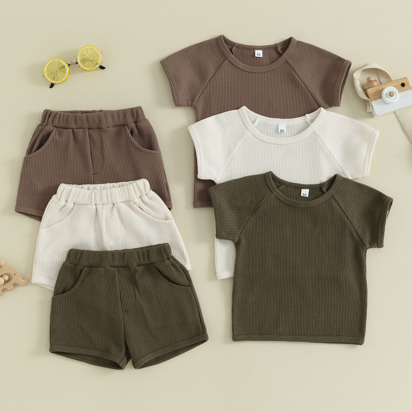 66516716-e858-4b8b-ba9c-3566b13001cc.jpg Waffle Short-sleeved Shorts Two-piece Baby Clothes Comfort And Casual