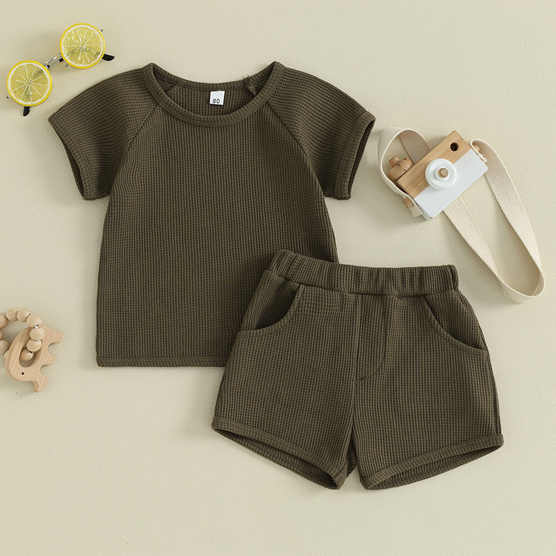 887d6dd8-2907-4848-8ad1-007a1242b50d.jpg Waffle Short-sleeved Shorts Two-piece Baby Clothes Comfort And Casual - Image 2