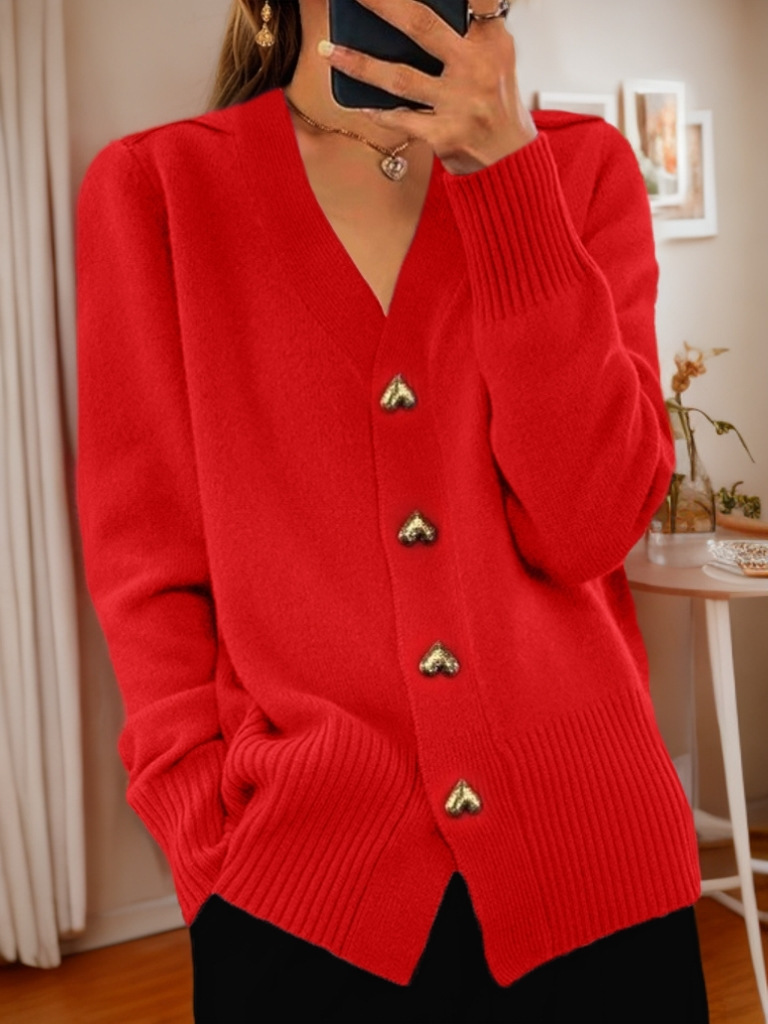 907e1f41-23db-48ca-a543-67ceec39c57c.jpg V-neck Knitted Sweater With Love Button Fashion Solid Long-sleeved Cardigan Spring And Autumn Women's Clothing - Image 9