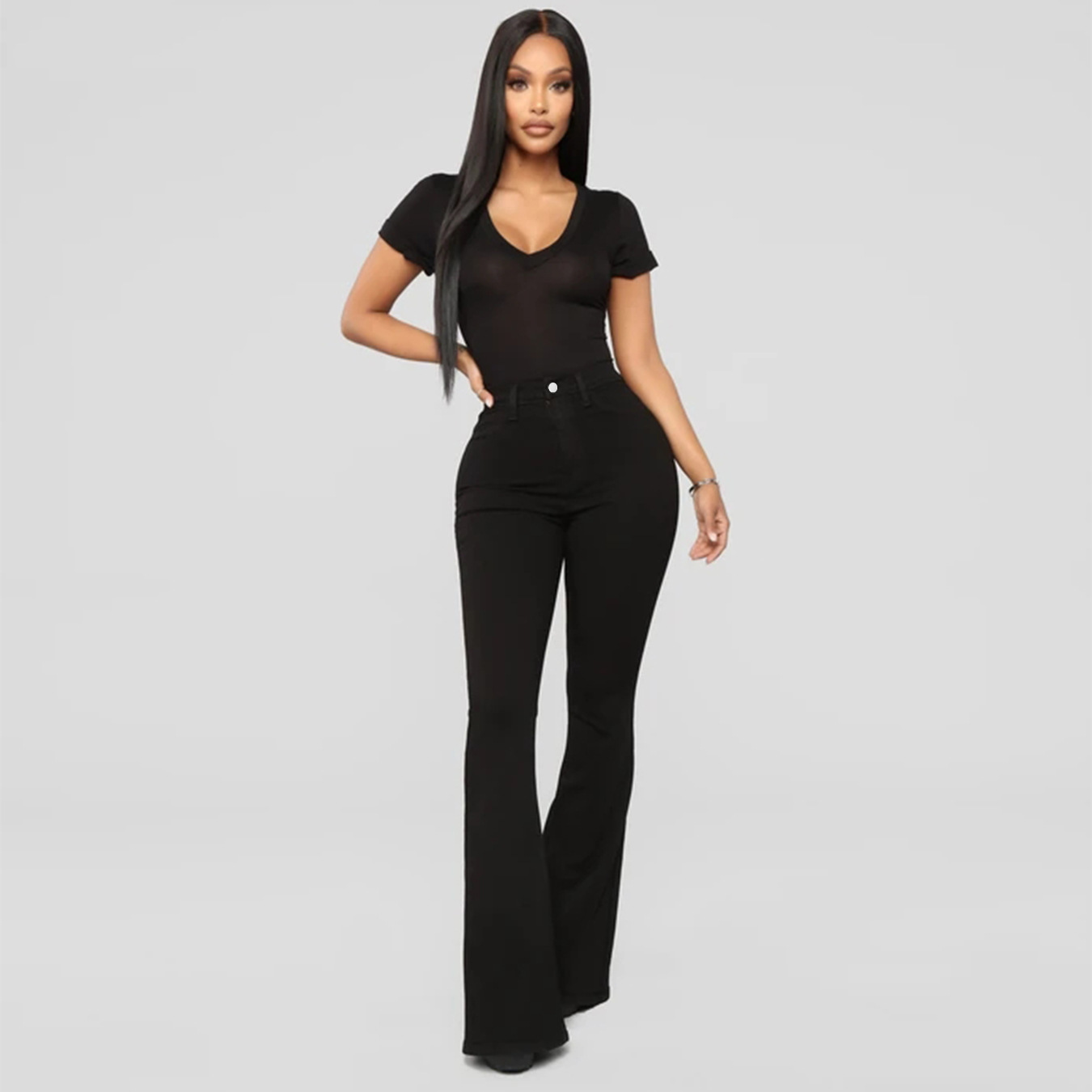 fdee9a20-eb3f-446a-b844-354e8e643eb4.jpg Women's Classic High Waist Slim Denim Horseshoe Pants - Image 4